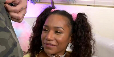 Lovely ebony doll gets her holes destroyed with a hard schlong