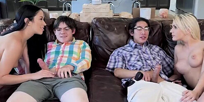 Nerdy Bros Swap Stepsisters And Fill Them With Cum