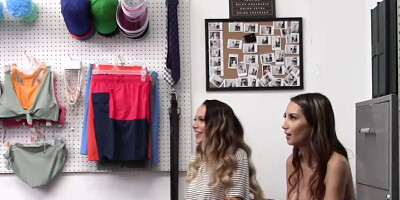 Security officer has two young broads down on their knees sucking him off