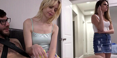 Spongebath From Step Sisters Friend Leads To Threesome!