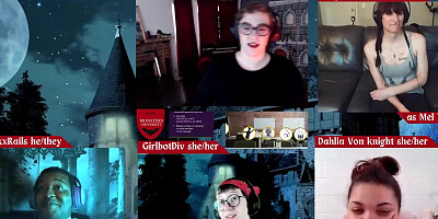 Girlbot Div, Roxxie Moth, RickyxxxRails, Dahlia Von Knight, Lilly Demona, and Jane Judge in Monsters U RPG Table Top Role Play Game in Hell for Monster Fuckers and Roleplay Enthusiasts Final Series for Spooky Actual Play Game in Homebrew Universe