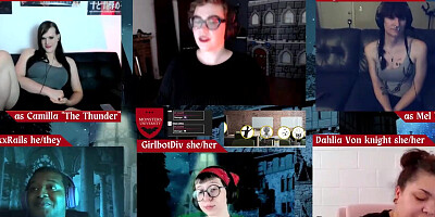 Girlbot Div, Roxxie Moth, RickyxxxRails, Dahlia Von Knight, Lilly Demona, and Jane Judge in Monsters U RPG Table Top Role Play Game in Hell for Monster Fuckers and Roleplay Enthusiasts Final Series for Spooky Actual Play Game in Homebrew Universe