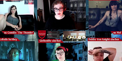 Girlbot Div, Roxxie Moth, RickyxxxRails, Dahlia Von Knight, Lilly Demona, and Jane Judge in Monsters U RPG Table Top Role Play Game in Hell for Monster Fuckers and Roleplay Enthusiasts Final Series for Spooky Actual Play Game in Homebrew Universe