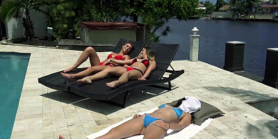 Three horny girls are filming themselves while having a lesbian threesome