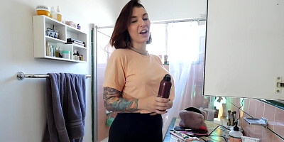 Tattooed cougar Ivy Lebelle is playing with a massive cock