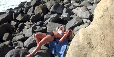 Busty big tits MILF flashes in public