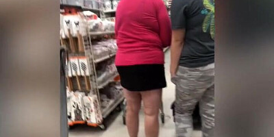 Creepy voyeur is following and filming this chubby mature woman