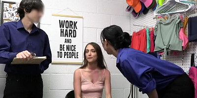 Two girls and one man are having a 3some in the storage room