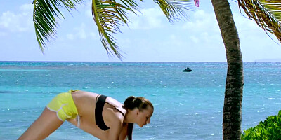 Juicy girl Stella Flex is fucked in the ass by the sunny beach