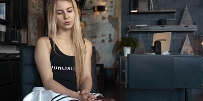 Shy blonde Alecia Fox is talking about sex at porn casting interview