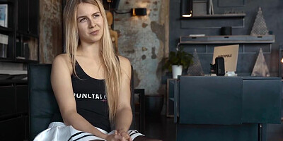 Shy blonde Alecia Fox is talking about sex at porn casting interview
