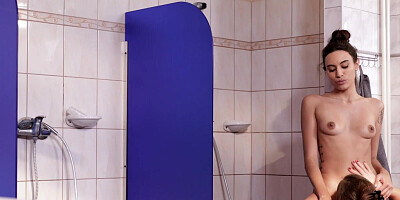 Tina Kay and her girlfriend are lovemaking under the shower