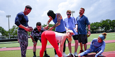 Thick blonde bitch is fucking and riding all over the place