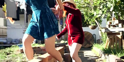 Lustful hairy lesbians lick cunts and assholes outdoors