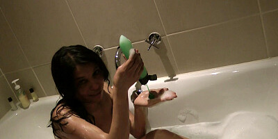 Kavya relaxing in the bathroom all by herself while naked