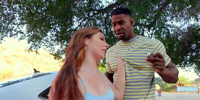 Black thrusts huge cock into his white girl friend's bottom