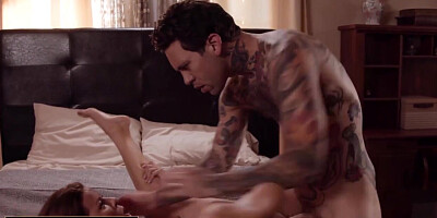 Tattooed guy has sex with friend's busty stepmom