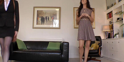 English goddess in lingerie makes lesbian love on the floor