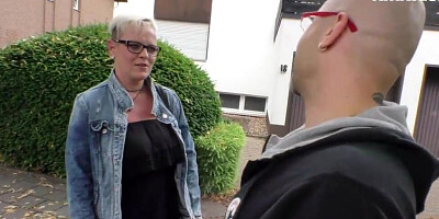 Mature German woman is fucking with a horny bald stud