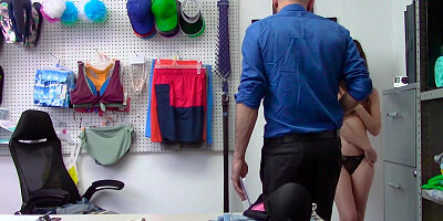 Shoplifting brunette will be punished with pussy banging by a mall cop