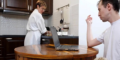 Blonde MILF sneaks into stepson's bedroom to have quick sex