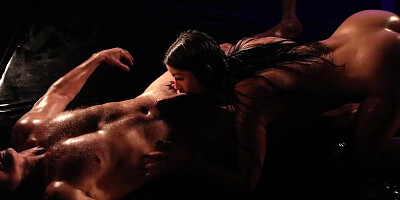 Horny oiled-up couple is having a passionate genital interaction