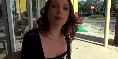 Kassondra Raine flashes pussy on the street and gets fucked in car