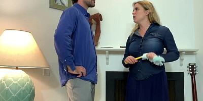 Stepson fucks stepmom stuck in the fireplace