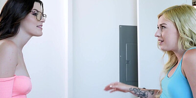 Brunette teen gets fucked by a stud and soon blonde gets some too