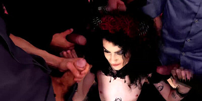 Woman is about to get a double penetration treatment by a couple of randy dudes