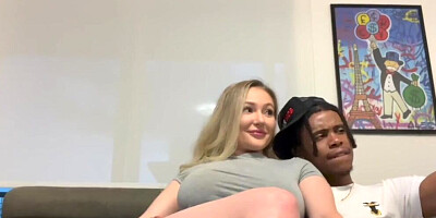 Busty Canadian aria six sits on lil d teaser