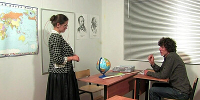 Naughty cougar professor is fucked by a horny student in the classroom