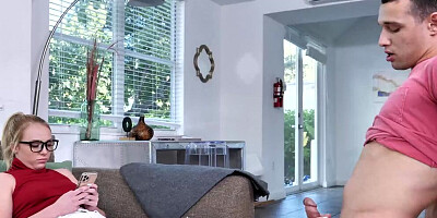 Blonde Stepsister is Bored and Annoyed, but Let's Him Cum - Dixie Lynn