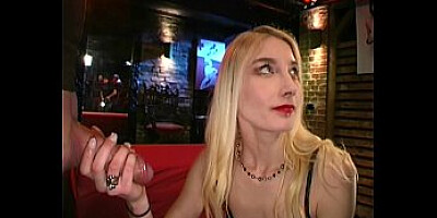 Sexy blondie gets her pretty face covered with cum