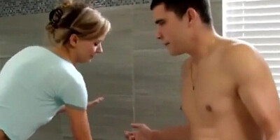 Slutty mom goes down on stepson to play with his boner