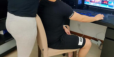 Mature stepmother jerks off her stepson while watching porn
