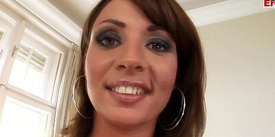 Busty British babe is riding horny lad's cock on the couch