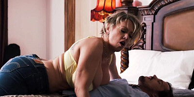 Blonde horny mom blows a stepson and gets fucked nicely