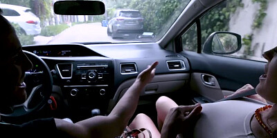 Busty girl Krissy Lynn sucks a dick in the car and gets plowed