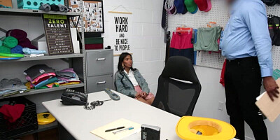 Petite Asian gal is banged by a security guard at his office