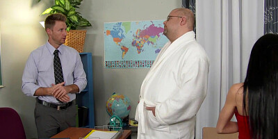 Lovely brunette MILF shows her nice pussy at the anatomy class