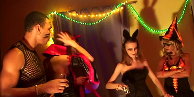 Halloween celebration with mischievous whores in sexy costumes