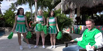 Cute cheerleaders facialized after sex with coach
