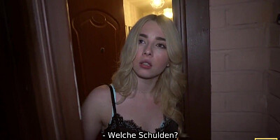 Lustful collector makes Russian gal fuck to pay a debt