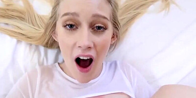 Blonde cutie polishes a massive cock and gets stretched with it