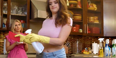 MOMMY'S GIRL - Naturally Stacked Teen Fucks Her Horny Stepmom After Proving She Can Do Chores