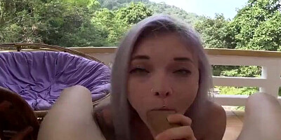 Lovely blonde is fucked on the balcony while neighbors are watching