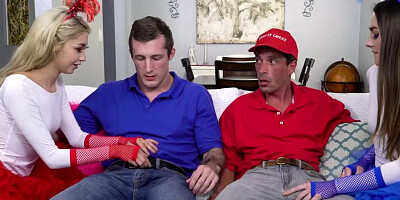 Two dads are swapping their smoking hot stepdaughters in a foursome