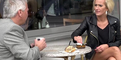 Busty blonde MILF is fingered and fucked by a horny old man