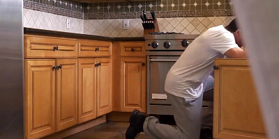 Idiot Stepdad Stuck under Counter
